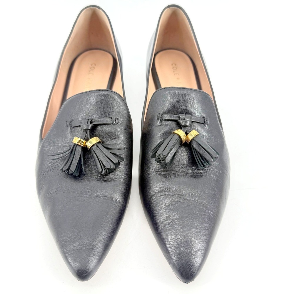 Cole Haan Grand 360 Tassel Loafers Women 8B Black Leather Pointd Toe Dress Shoes - Picture 5 of 9